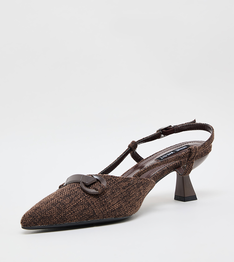 Metal Accent Pointed Toe Slingback Pumps