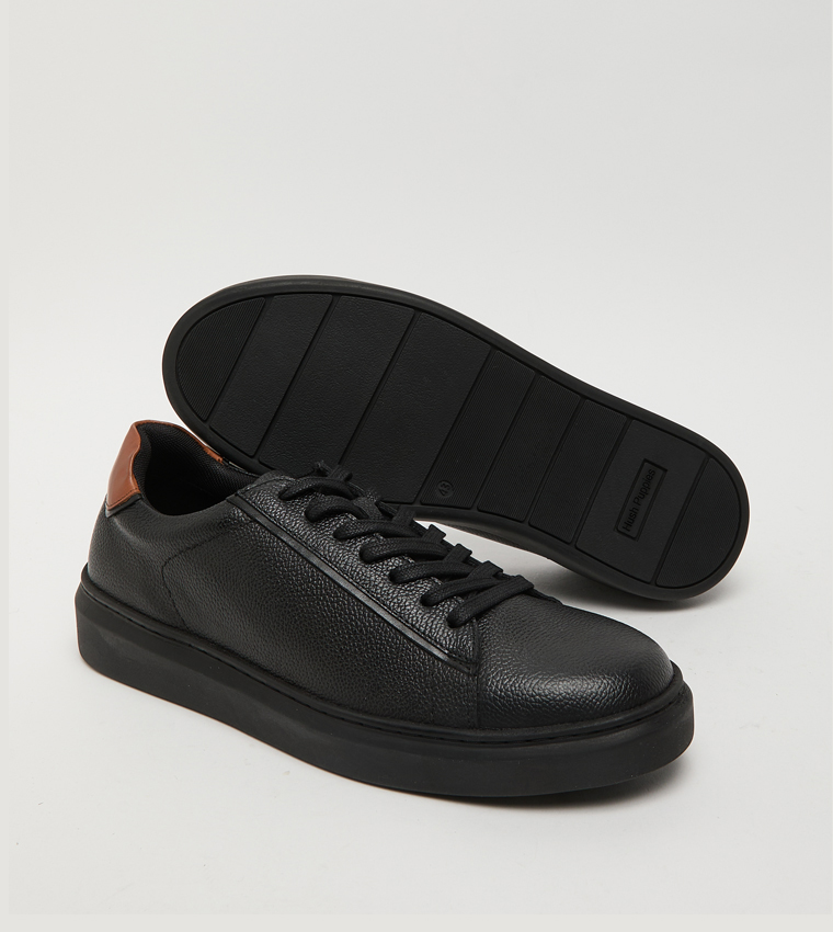 Textured Round Toe Lace-Up Sneakers