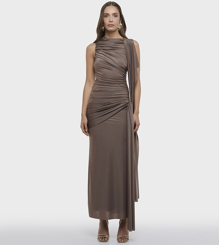 Buy BCBG Ruched Sleeveless Bodycon Dress In Brown | 6thstreet Oman Buy BCBG Ruched Sleeveless Bodycon Dress In Brown | 6thstreet Oman