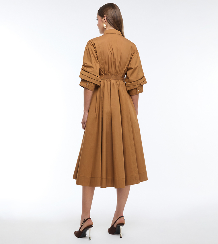 فستان قميص بوبلين سادة