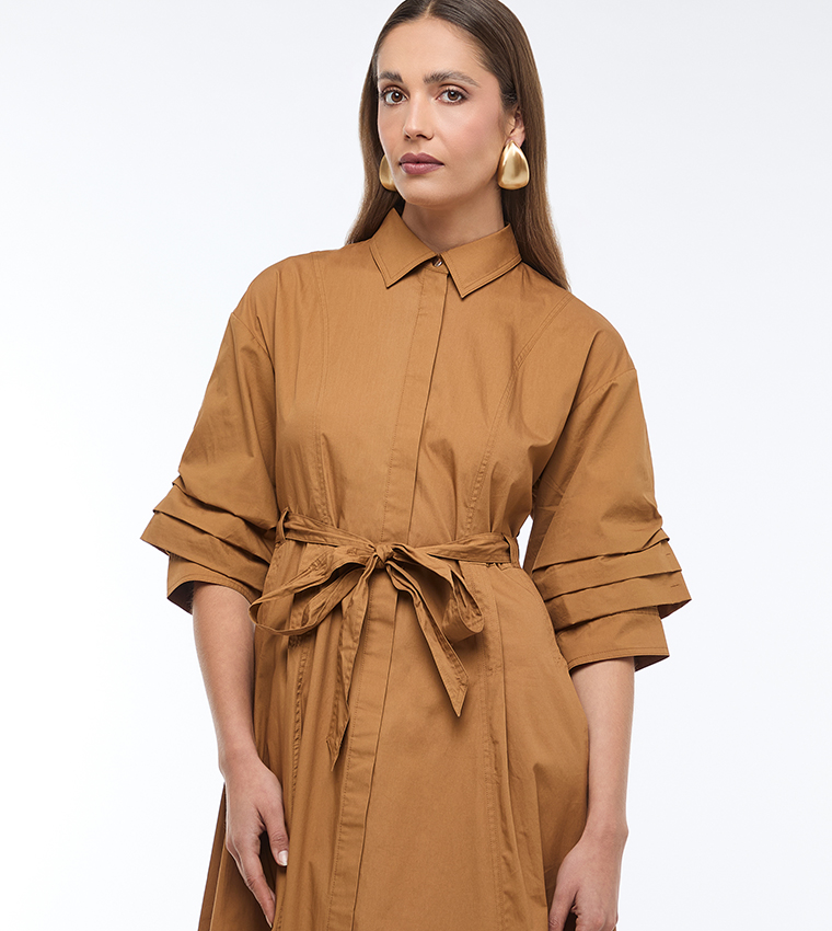 فستان قميص بوبلين سادة