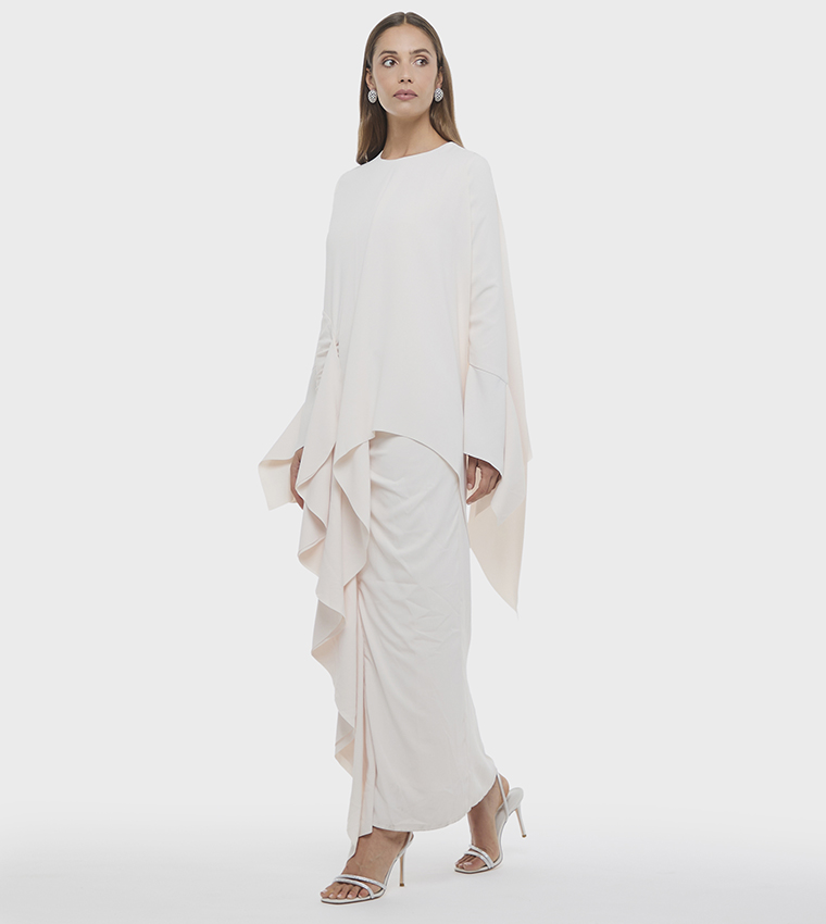 Ruffled Long Sleeves Crepe Maxi Dress