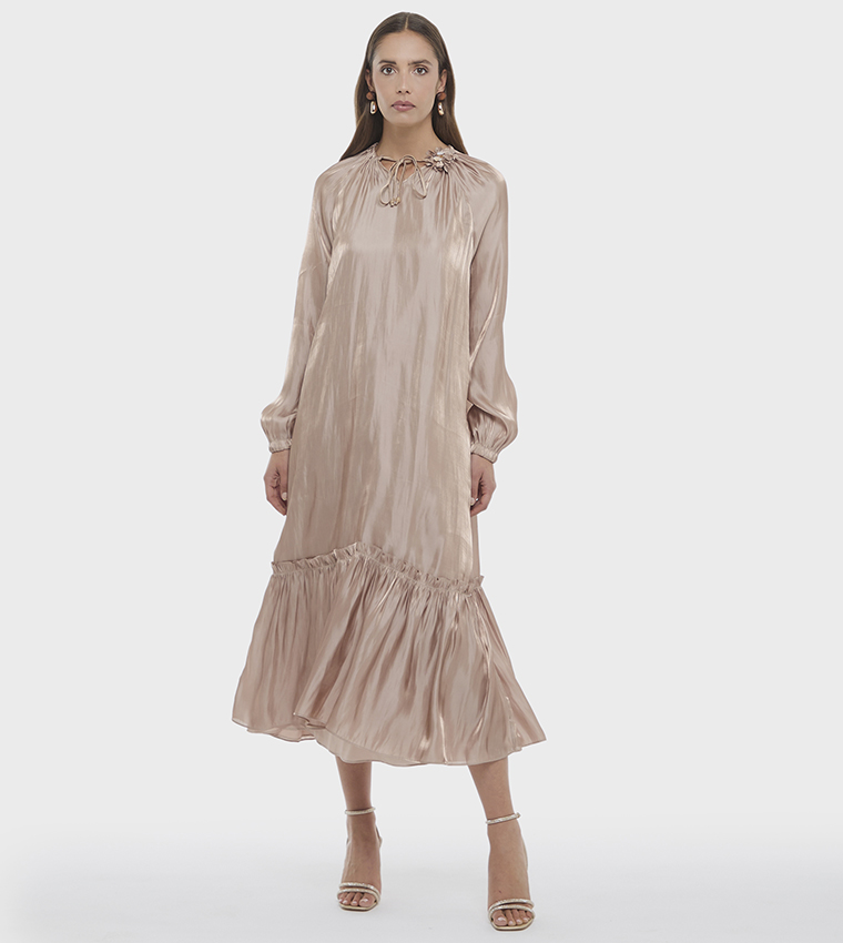 Solid Long Sleeves Midi Dress