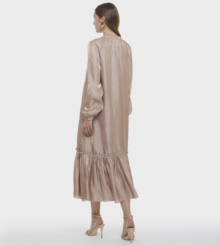 Solid Long Sleeves Midi Dress