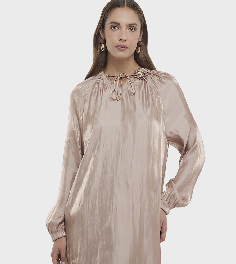 Solid Long Sleeves Midi Dress