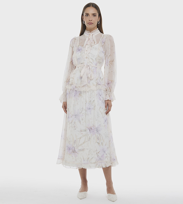 Printed High Neck Midi Dress