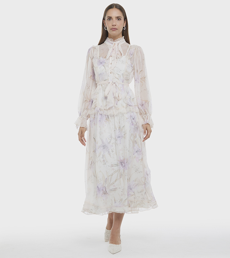 Printed High Neck Midi Dress