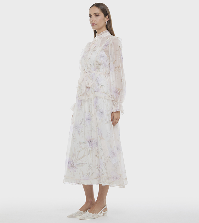 Printed High Neck Midi Dress