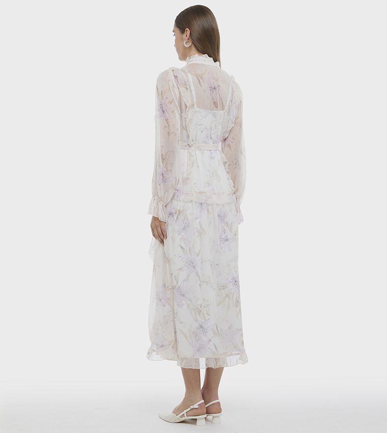 Printed High Neck Midi Dress