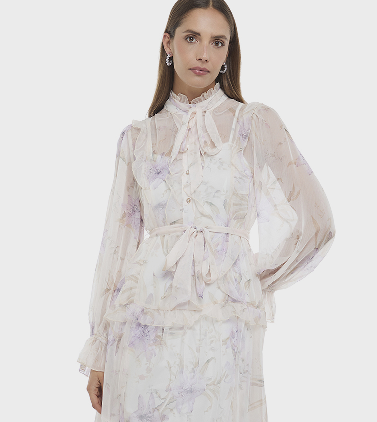 Printed High Neck Midi Dress