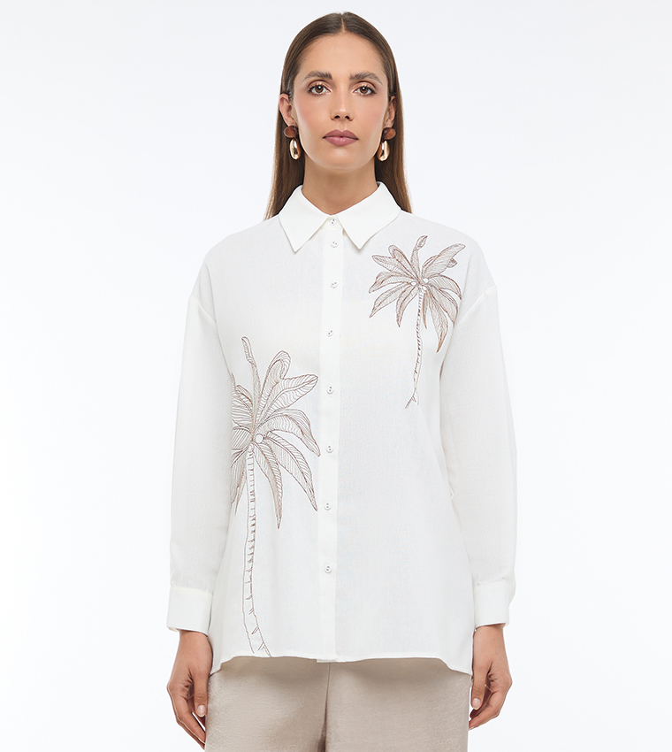 Embroidered Linen Long Sleeves Shirt