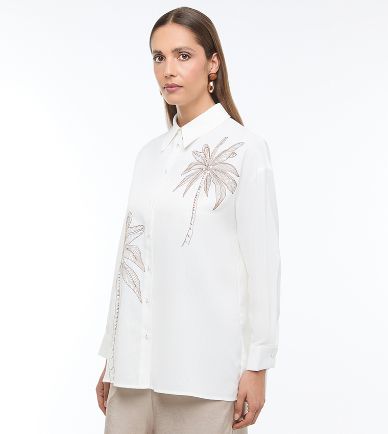 Embroidered Linen Long Sleeves Shirt