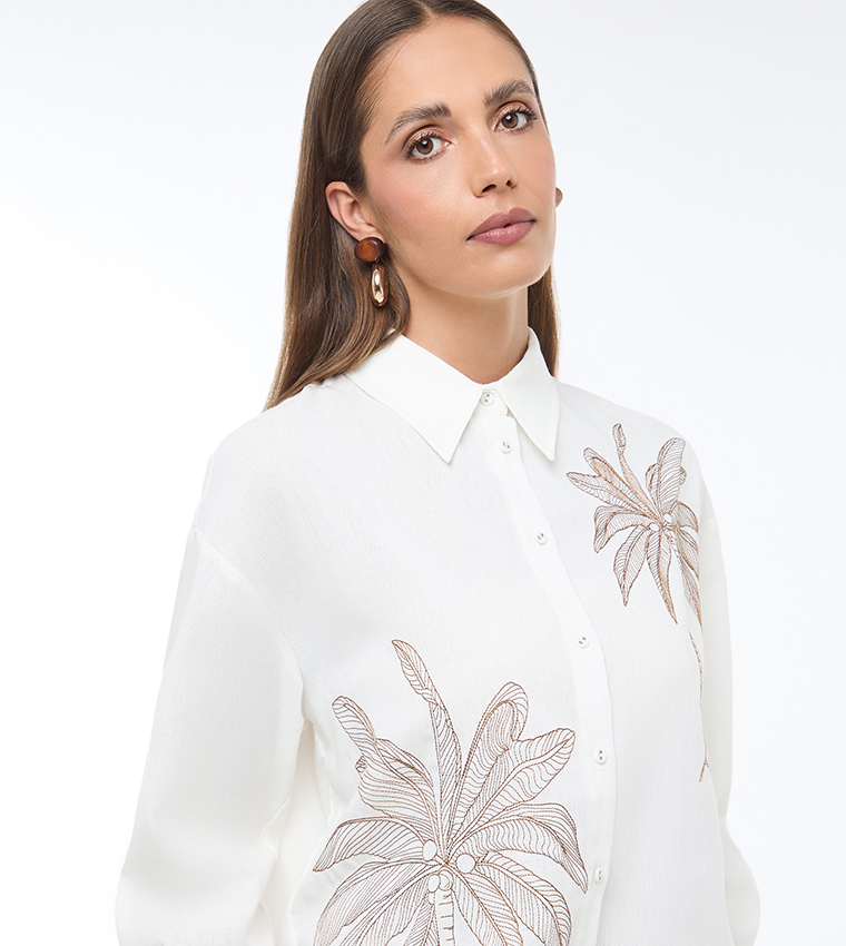 Embroidered Linen Long Sleeves Shirt