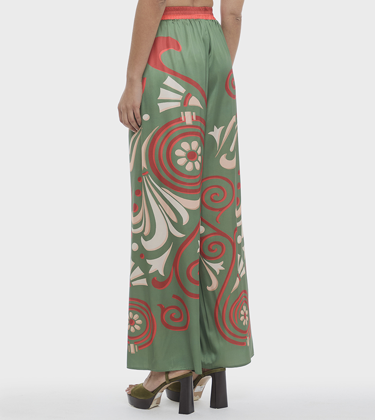 Printed Elastic Waist Wide Leg Pants