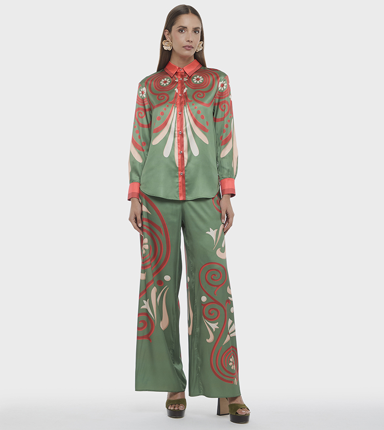 Printed Elastic Waist Wide Leg Pants