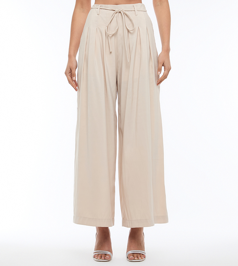 Solid Cupro Pleated Wide Leg Pants