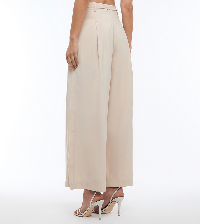 Solid Cupro Pleated Wide Leg Pants