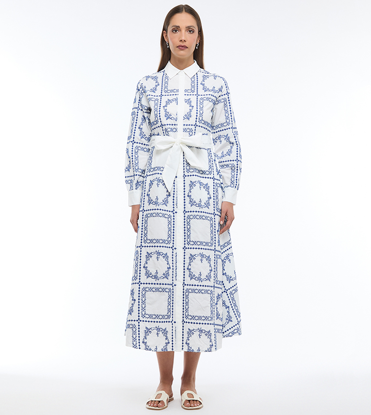 Embroidered Long Sleeves Shirt Dress