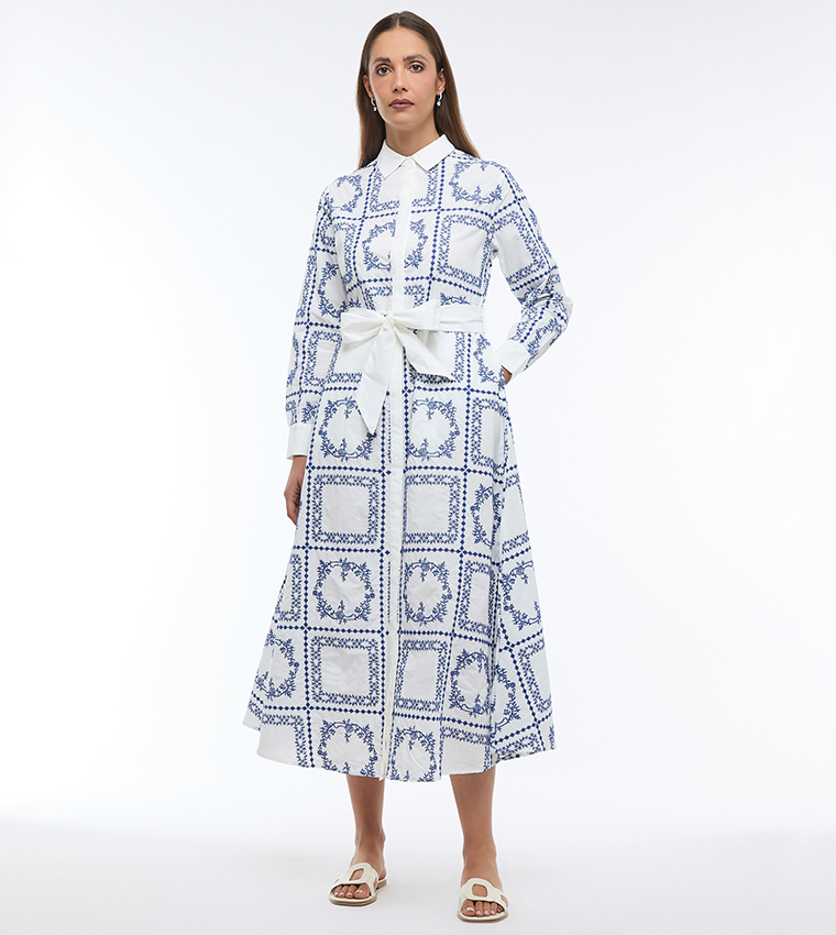 Embroidered Long Sleeves Shirt Dress