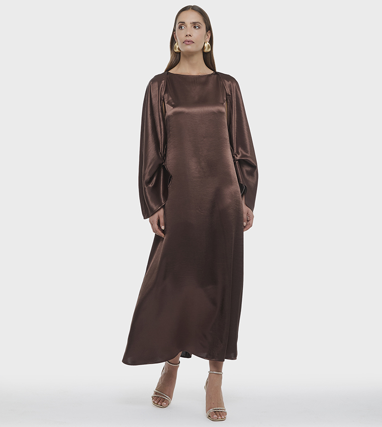 Buy BCBG Solid Satin Bolero Maxi Dress In Dark Brown | 6thstreet Kuwait