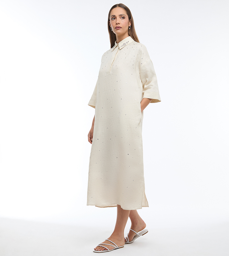 Embellished Collared Midi Dress