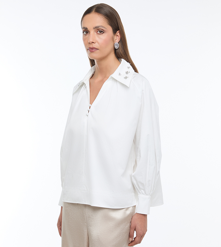 Embellished Detachable Collar Shirt