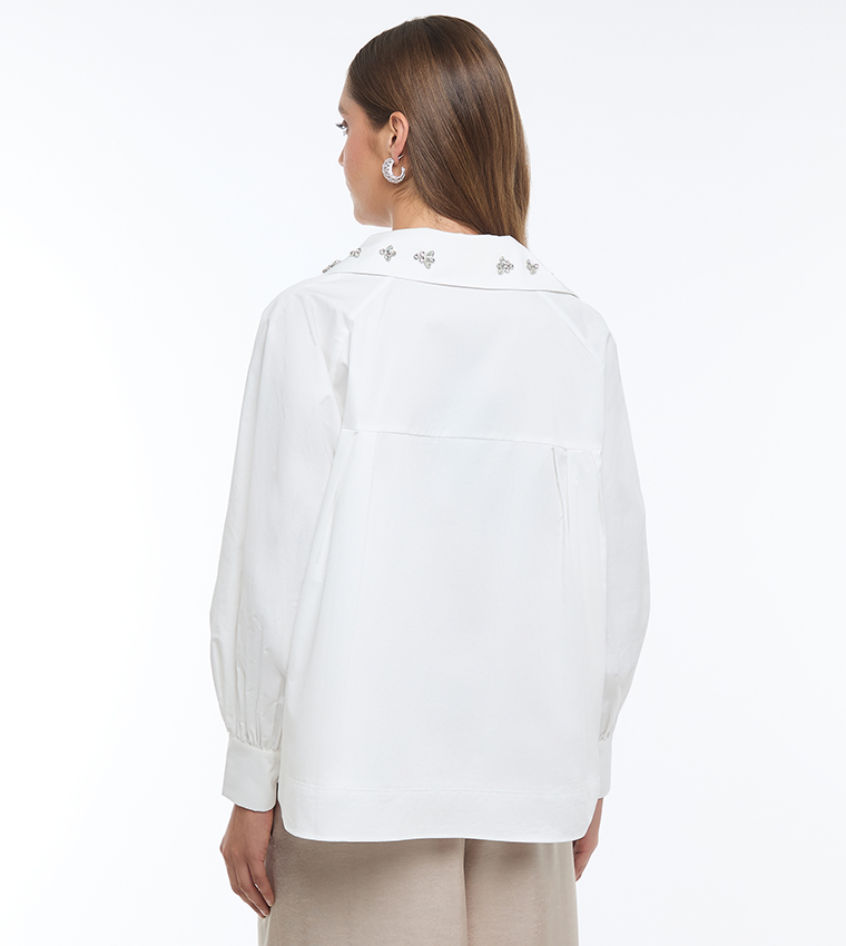Embellished Detachable Collar Shirt