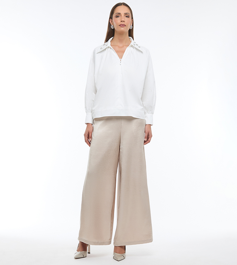 Embellished Detachable Collar Shirt