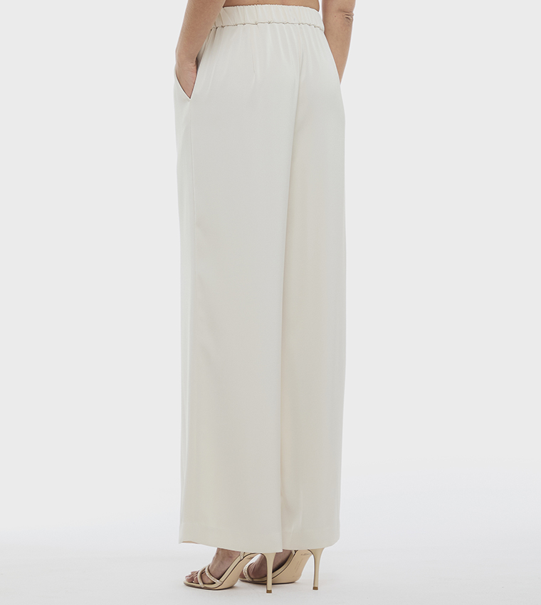 Solid Elastic Waist Wide Leg Pants