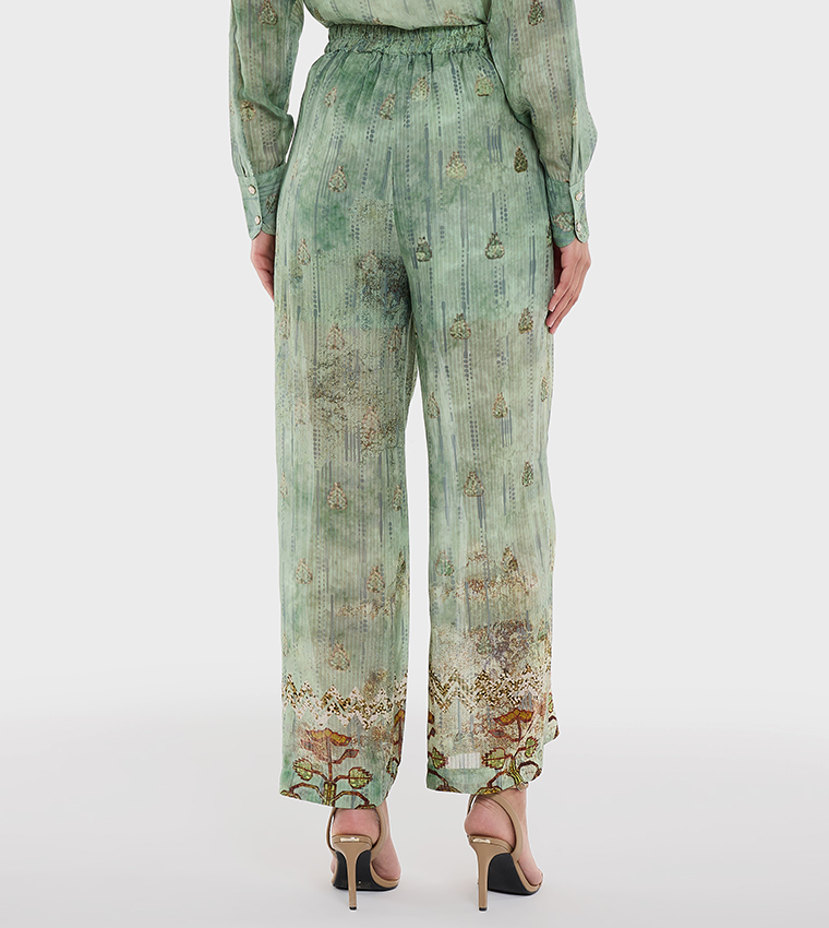 Printed Elastic Waist Wide Leg Pants