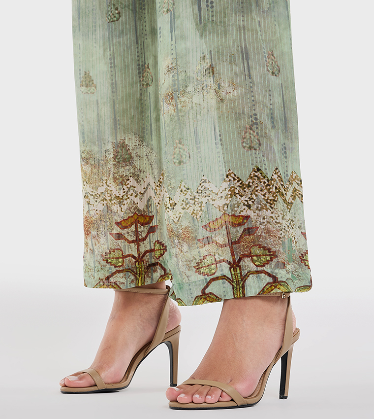 Printed Elastic Waist Wide Leg Pants