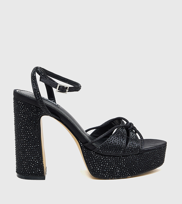 Embellished Ankle Strap Block Heel Sandals