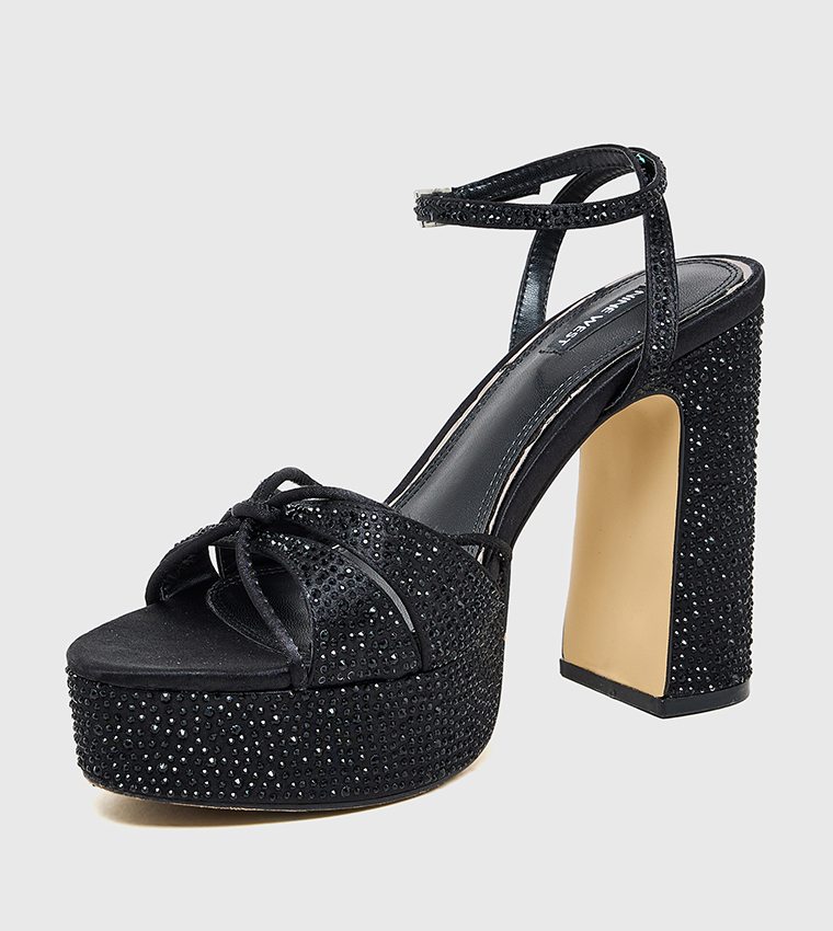 Embellished Ankle Strap Block Heel Sandals