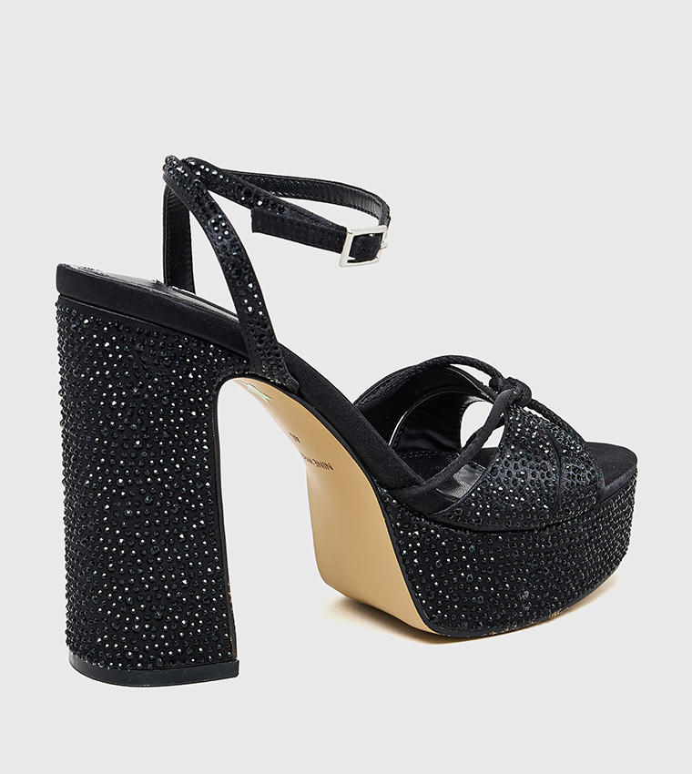 Embellished Ankle Strap Block Heel Sandals
