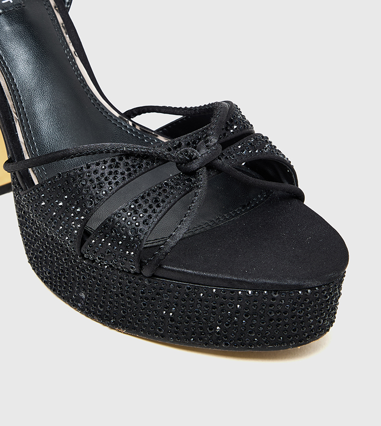 Embellished Ankle Strap Block Heel Sandals