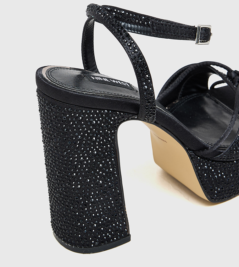 Embellished Ankle Strap Block Heel Sandals