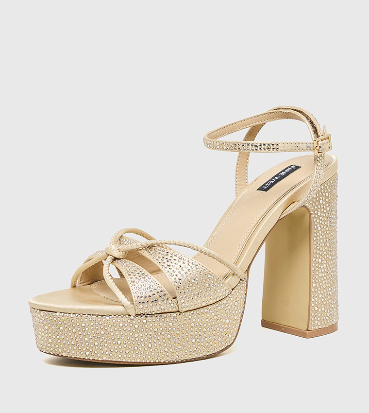 Embellished Ankle Strap Block Heel Sandals