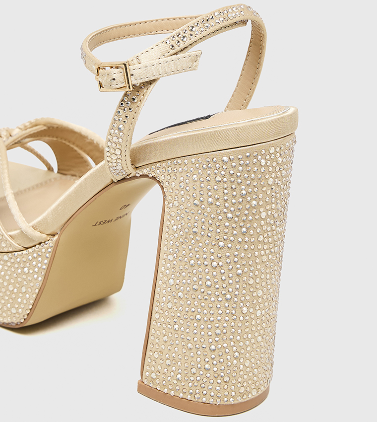 Embellished Ankle Strap Block Heel Sandals