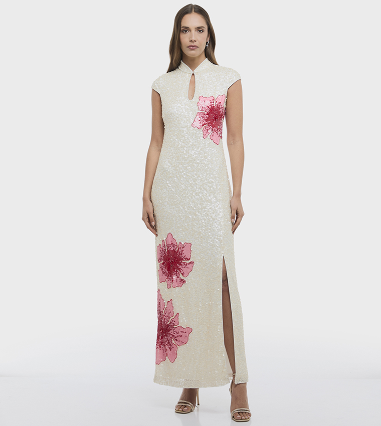 Sequined High Neck Maxi Dress