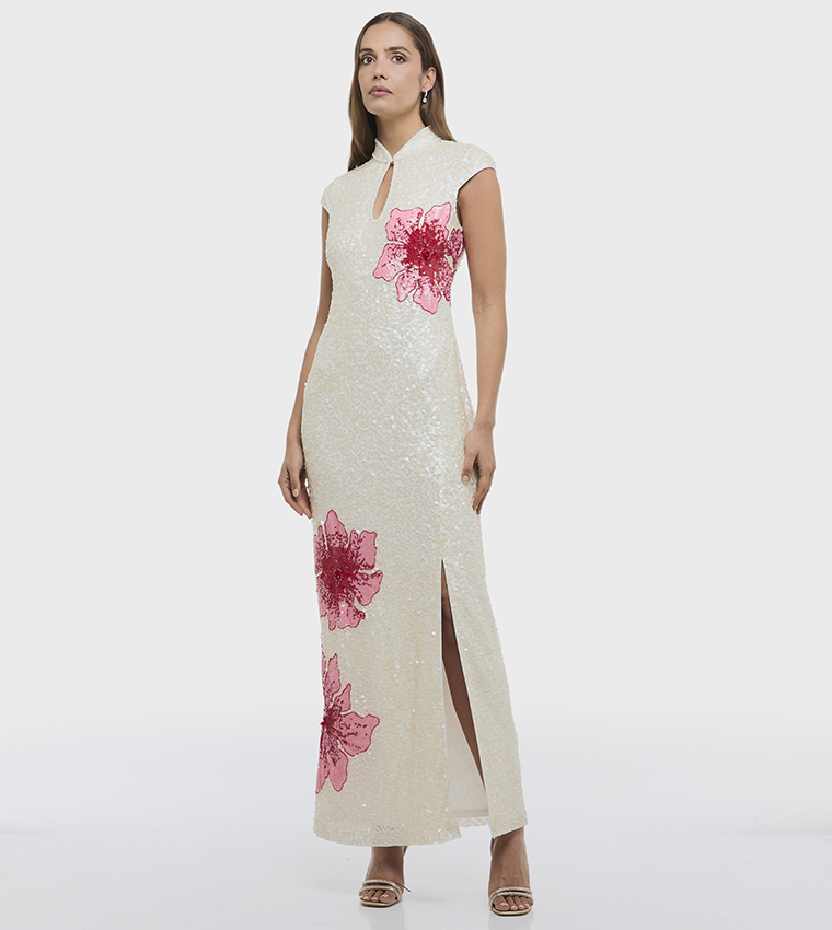 Sequined High Neck Maxi Dress