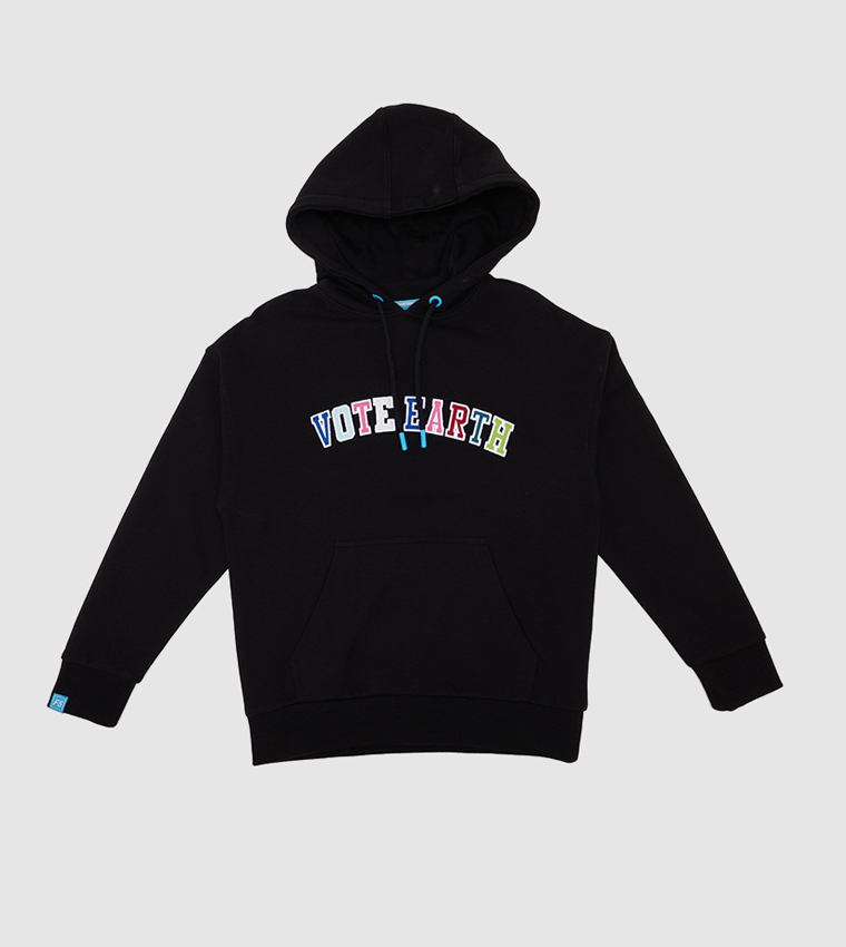 Vote Earth Embroidered Drop Shoulder Long Sleeve Hoodie