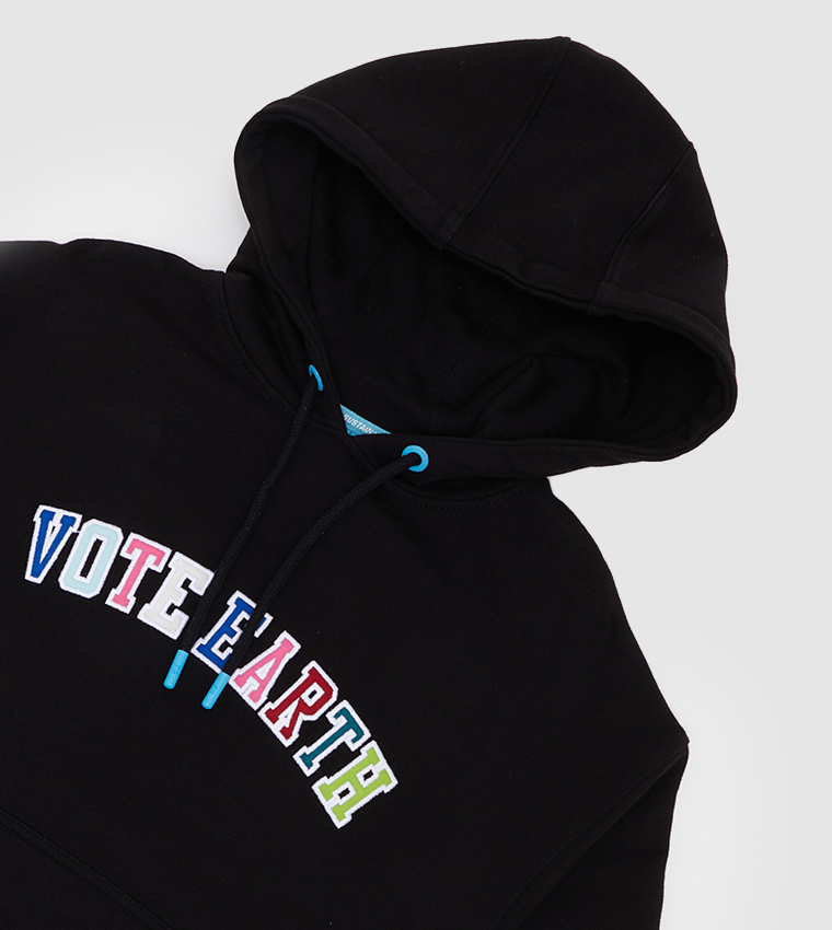 Vote Earth Embroidered Drop Shoulder Long Sleeve Hoodie