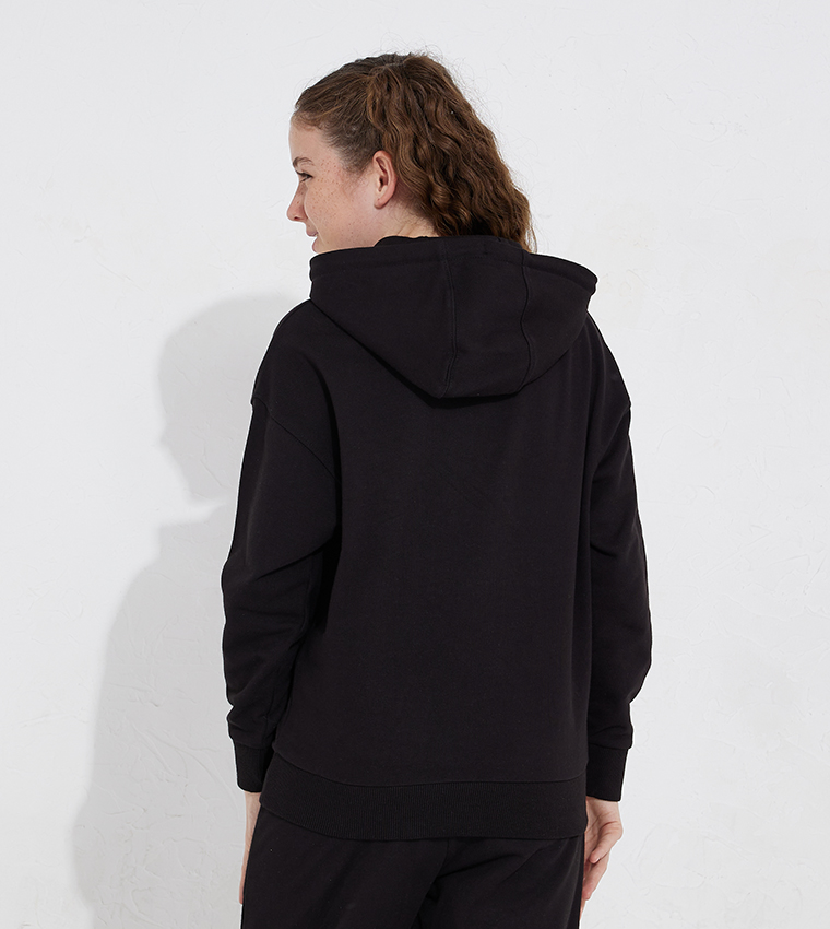 Vote Earth Embroidered Drop Shoulder Long Sleeve Hoodie