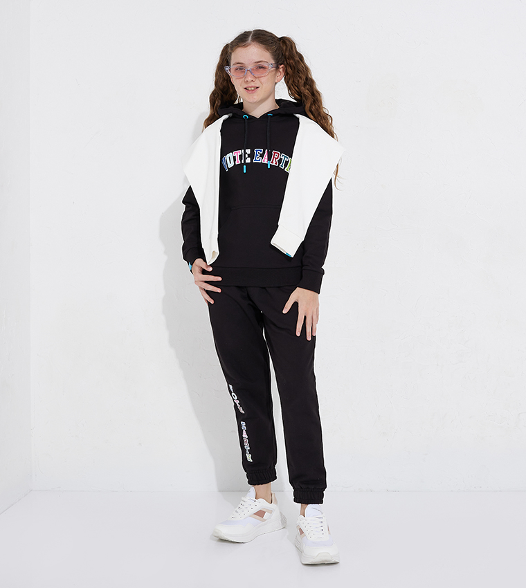 Vote Earth Embroidered Drop Shoulder Long Sleeve Hoodie