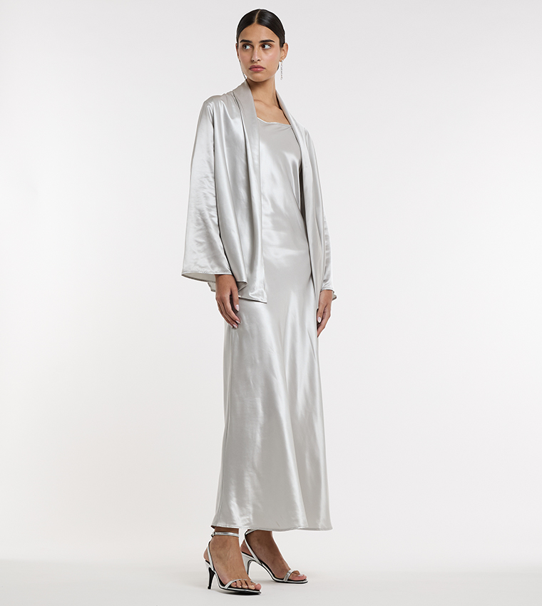 Shiny Long Sleeves Satin Kaftan