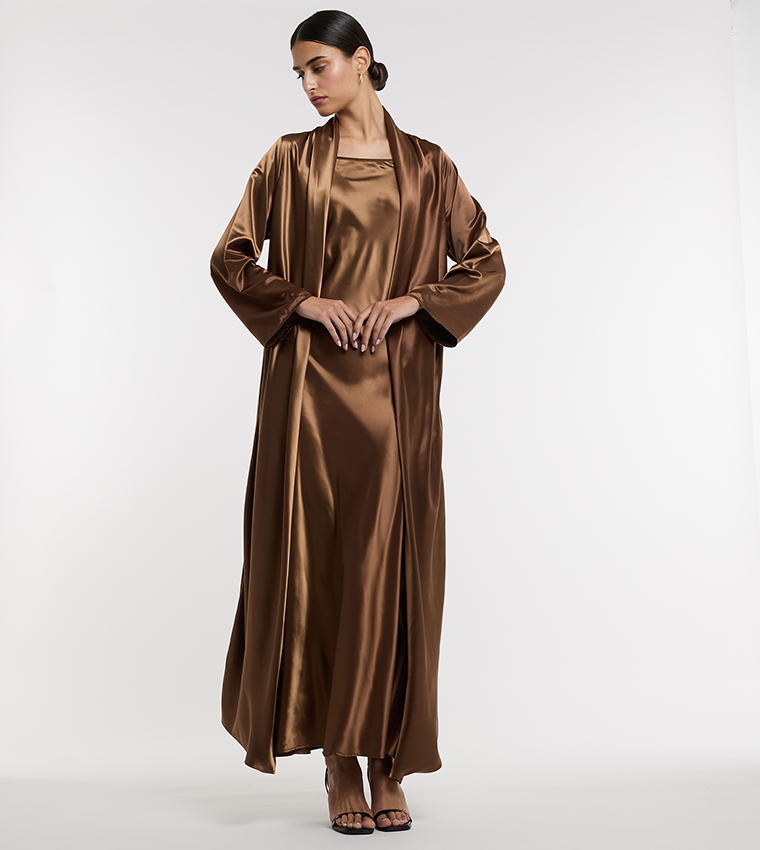 Solid Long Sleeves Satin Kaftan