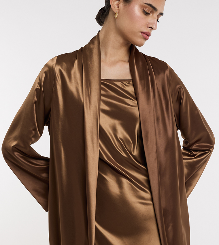 Solid Long Sleeves Satin Kaftan
