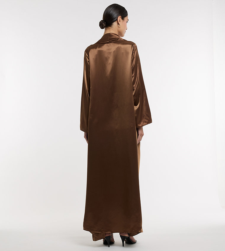 Solid Long Sleeves Satin Kaftan