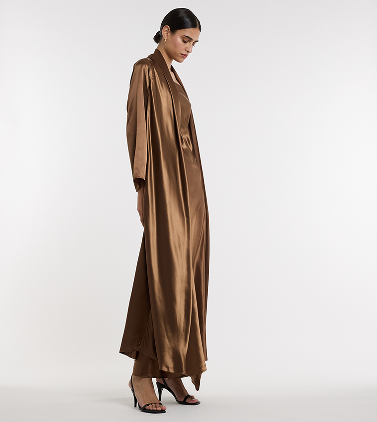 Solid Long Sleeves Satin Kaftan