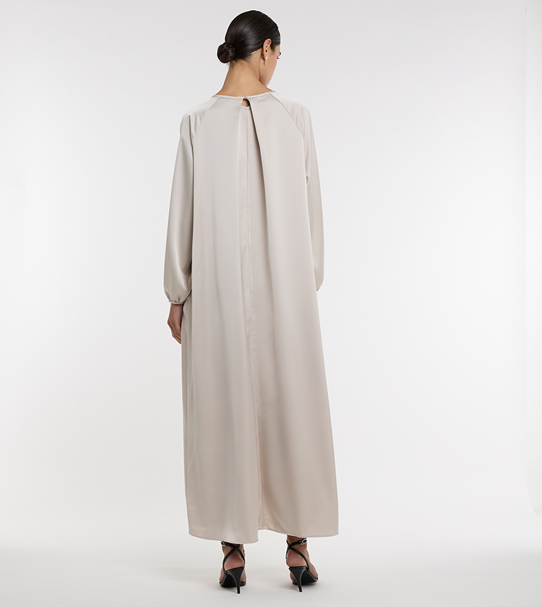 Solid Pleated Neck Jalabiya